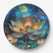 Glas in lood Lotus Bloesems in het maanlicht Papieren Bordje (Voorkant)