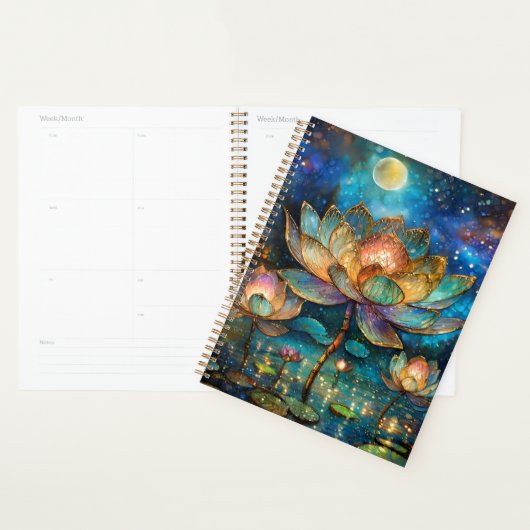 Glas in lood Lotus Bloesems in het maanlicht Planner (Display)