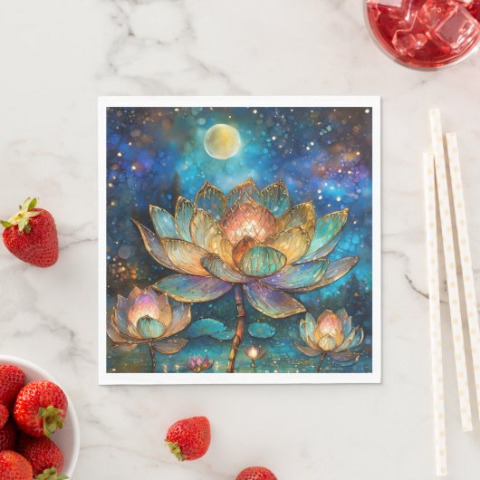 Glas in lood Lotus Bloesems in het maanlicht Servet (Insitu)