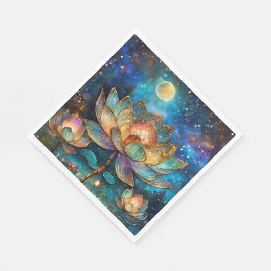 Glas in lood Lotus Bloesems in het maanlicht Servet (Hoek)