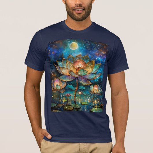 Glas in lood Lotus Bloesems in het maanlicht T-shirt (Voorkant)