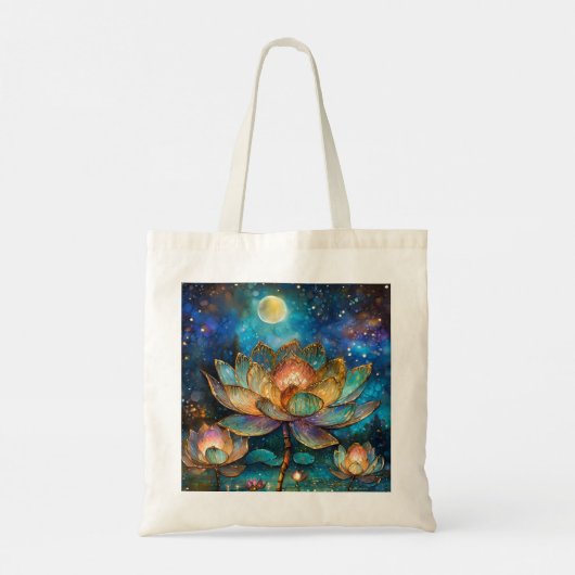 Glas in lood Lotus Bloesems in het maanlicht Tote Bag (Achterkant)
