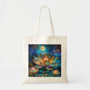 Glas in lood Lotus Bloesems in het maanlicht Tote Bag