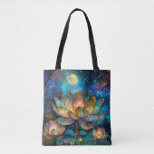 Glas in lood Lotus Bloesems in het maanlicht Tote Bag (Voorkant)