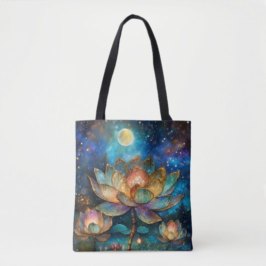Glas in lood Lotus Bloesems in het maanlicht Tote Bag (Voorkant)