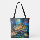 Glas in lood Lotus Bloesems in het maanlicht Tote Bag (Achterkant)
