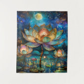 Glas in lood Lotus Bloesems in het maanlicht Wandkleed (Voorkant)