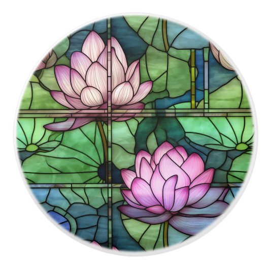 Glas in lood Lotus Keramische Pull Keramische Knop (Voorkant)