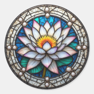 Glas-in-lood Lotus Voor Bloemliefhebbers Ronde Sticker