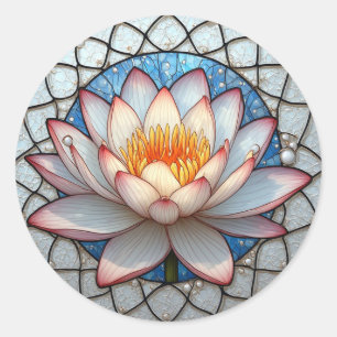 Glas-in-lood Lotus voor Natuurliefhebbers Ronde Sticker