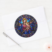 Glas in lood Maagd Maria Baby Jesus Religious Ronde Sticker (Envelop)