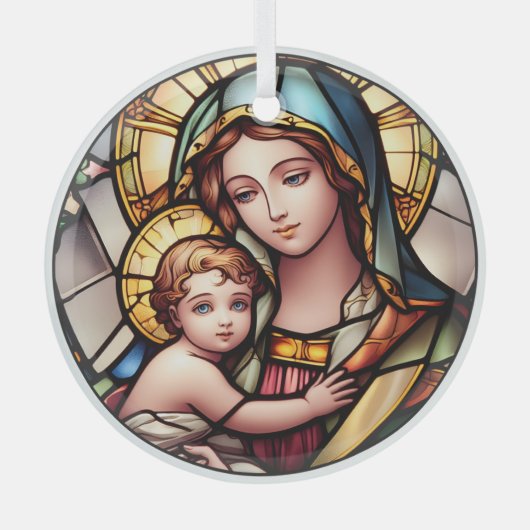 Glas in lood Maagd Maria en Jezus Glas Ornament (Voorkant)