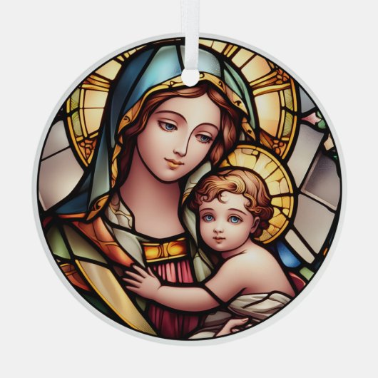 Glas in lood Maagd Maria en Jezus Glas Ornament (Achterkant)
