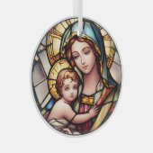 Glas in lood Maagd Maria en Jezus Glas Ornament (Voorkant Rechts)