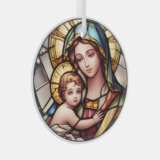 Glas in lood Maagd Maria en Jezus Glas Ornament (Voorkant Rechts)