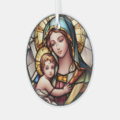 Glas in lood Maagd Maria en Jezus Glas Ornament (Voorkant links)