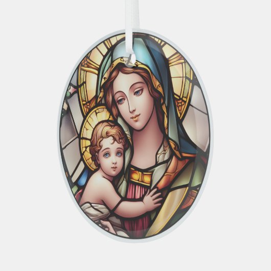 Glas in lood Maagd Maria en Jezus Glas Ornament (Voorkant links)