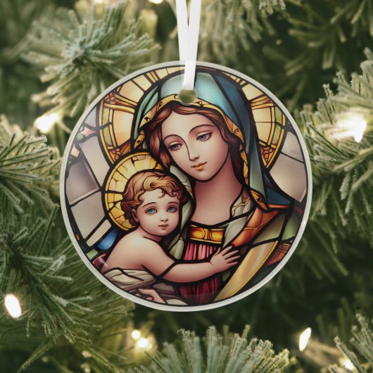 Glas in lood Maagd Maria en Jezus Ornament (Insitu)