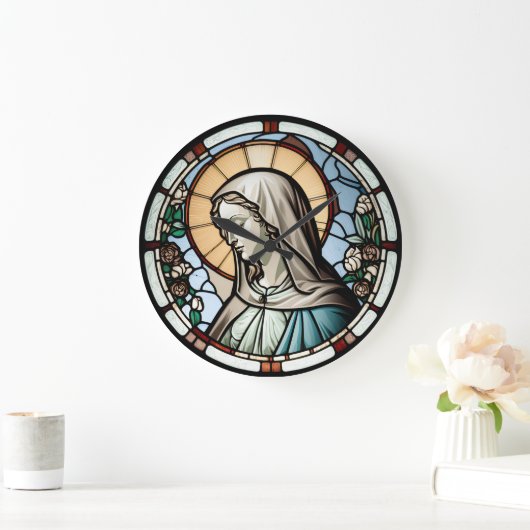 Glas in lood Maagd Mary Design Clock Grote Klok (Huis)