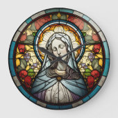 Glas in lood Maagd Mary Design Clock Grote Klok (Voorkant)