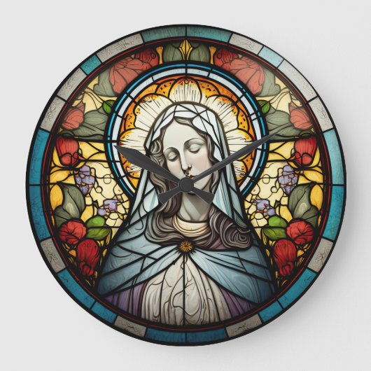 Glas in lood Maagd Mary Design Clock Grote Klok (Voorkant)