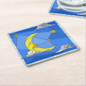 Glas in lood maan, sterren en wolken kartonnen onderzetters (Schuin)