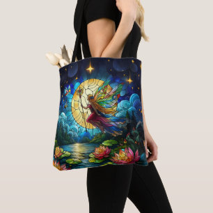 Glas-in-lood maanlicht vlucht fee  tote bag