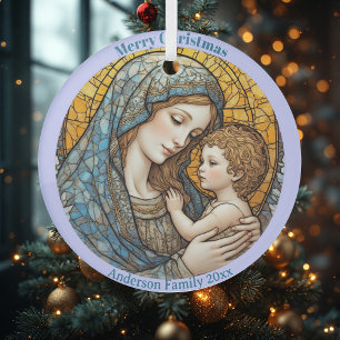 Glas-in-lood Madonna en Kind Kerst Ornament
