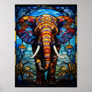 Glas-in-lood Majestueuze Olifant Natuurkunst Poster