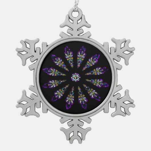 Glas in lood Mandala Pewter Snowflake Ornament (Voorkant)