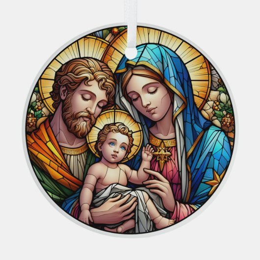 Glas in lood Maria, Jozef en Jezus Glas Ornament (Achterkant)