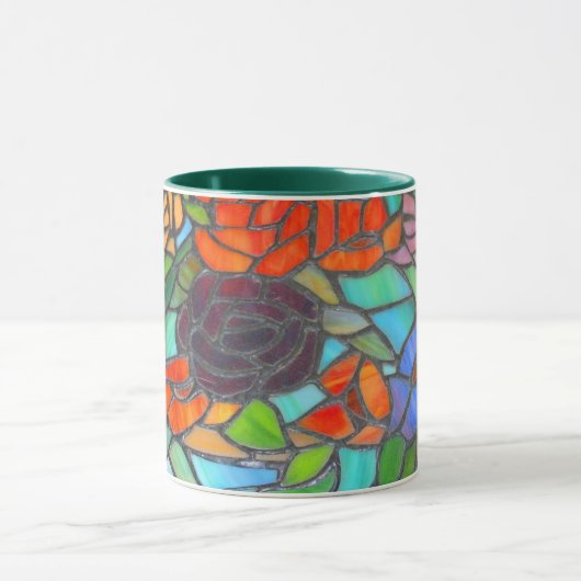 Glas in lood Maroon Roos Bloemen Koffie Mok (Midden)