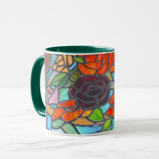 Glas in lood Maroon Roos Bloemen Koffie Mok (Voorkant links)