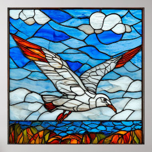 Glas-in-lood meeuw kunst cadeau voor thuis poster