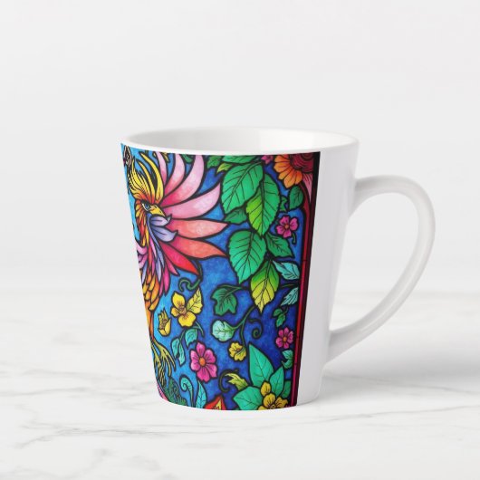 Glas in lood met bloemen en vogels latte mok (Rechts)