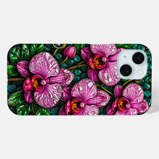 Glas in lood met roze orchideeën Case-Mate iPhone case (Achterkant (horizontaal))