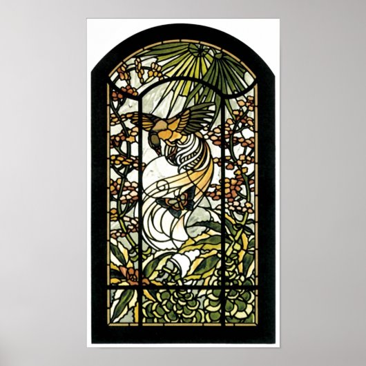 Glas in lood met vogel en vlinder poster (Voorkant)