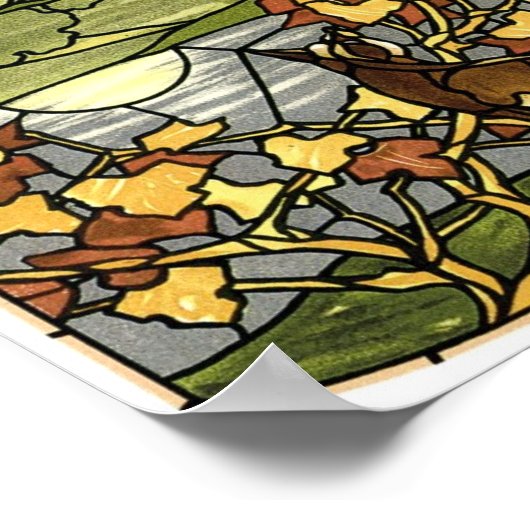 Glas in lood met vos en zon poster (Hoek)