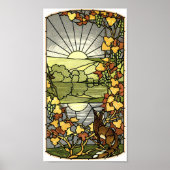 Glas in lood met vos en zon poster (Voorkant)
