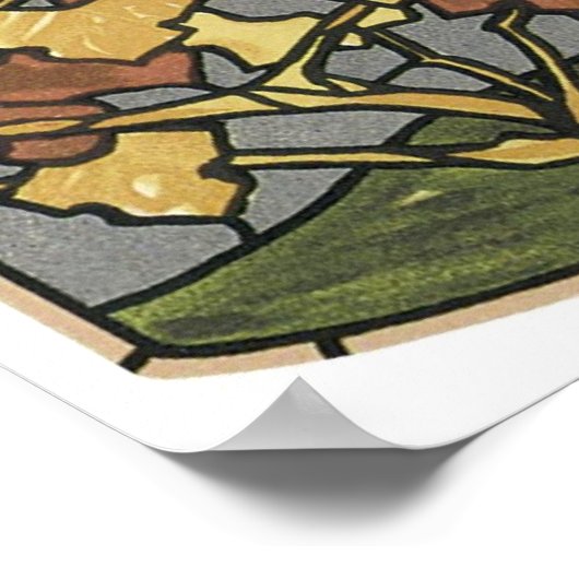 Glas in lood met vossen en druiven poster (Hoek)