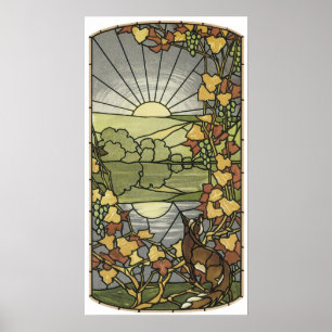 Glas in lood met vossen en druiven poster