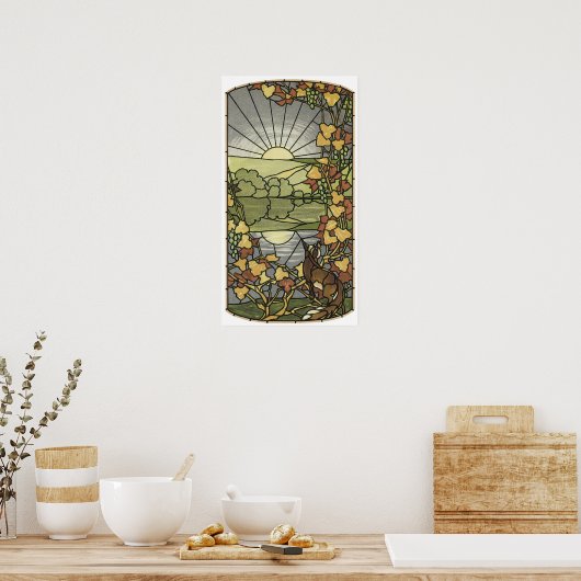 Glas in lood met vossen en druiven poster (Keuken)