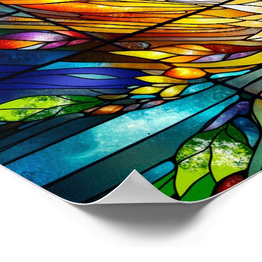 Glas in lood met Zonnebloem en Vlinder Poster (Hoek)