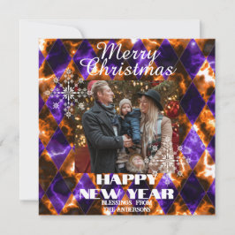 Glas-in-lood Mistig Foto Paars Goud Feestdagenkaart