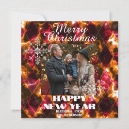 Glas-in-lood Mistig Foto Rood Goud Feestdagenkaart