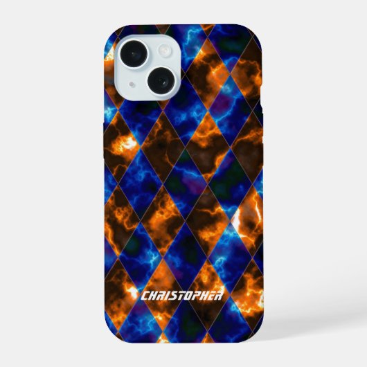 Glas in lood Misty Blue Gold iPhone 15 Case (Achterkant)