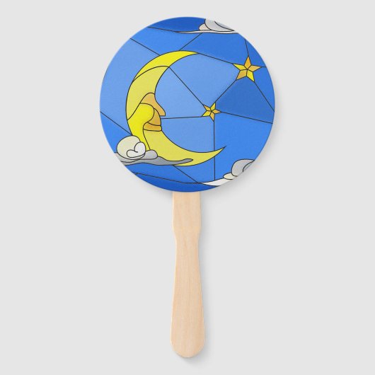 Glas in lood Moon, Stars en Clouds Hand Fan Handwaaier (Achterkant)