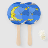 Glas in lood Moon, Stars en Clouds Hand Fan Handwaaier (Voorkant en achterkant)
