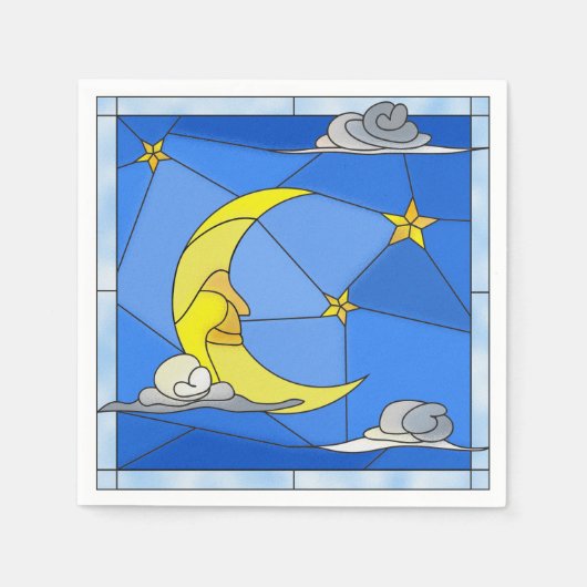 Glas in lood Moon, Stars en Clouds Paper Napkin Servet (Voorkant)