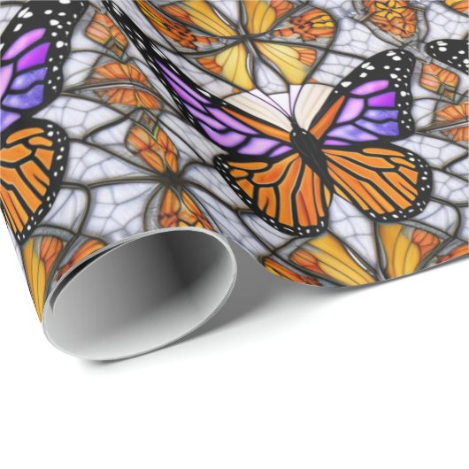 Glas in lood Mosaic Fantasy AI Monarch Butterfly Cadeaupapier (Rol Hoek)